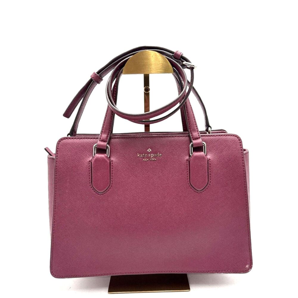 Kate Spade Laurel Way Reese Saffiano Leather Satchel Bag Plum Burgundy